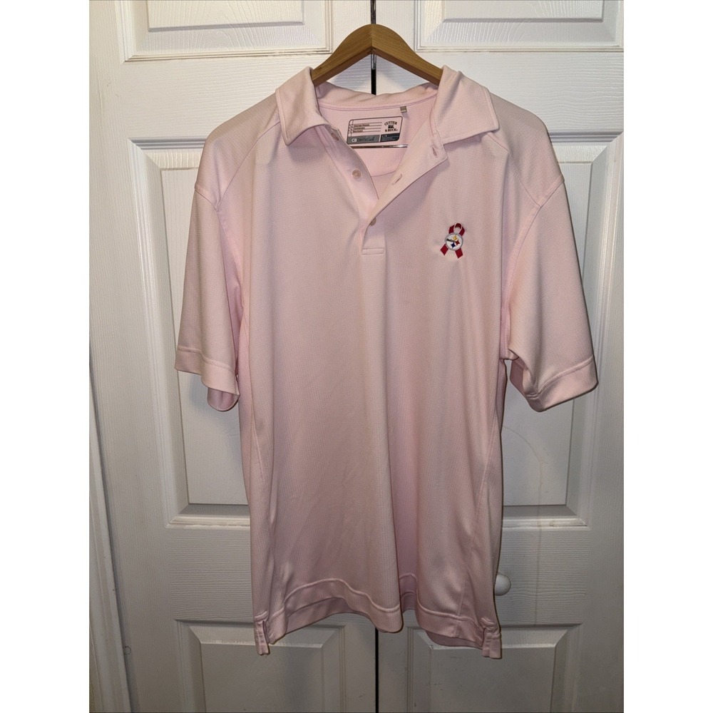 NFL Pittsburgh Steelers Men's Pink Polo Breast Cancer Awareness Size Large